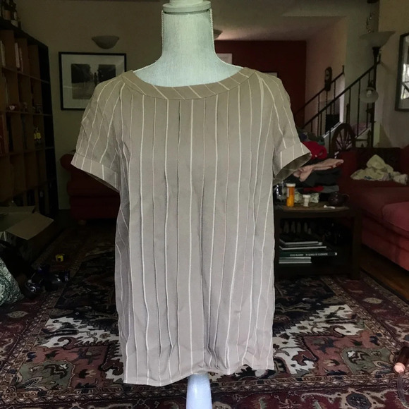 Valentino Striped Cap Sleeve Pleated Blouse, 12 - Picture 2 of 6
